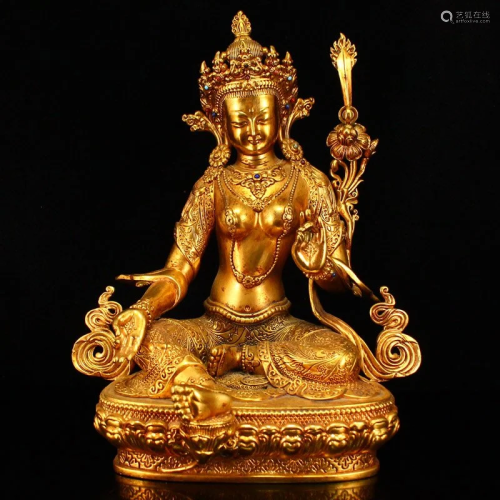 Buddhism Gilt Gold Red Copper Tara Buddha Statue