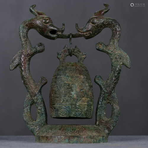 Vintage Chinese Bronze Double Dragon Music Bell