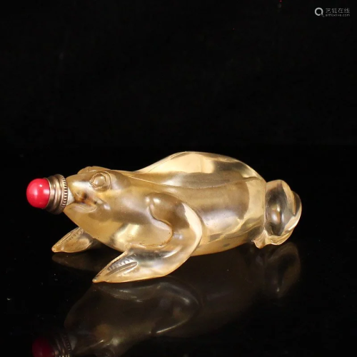 Vintage Chinese Crystal Frog Shape Snuff Bottle