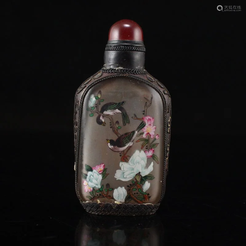 Inlaying Copper Edge Peking Glass Inside Painting Snuff Bott...