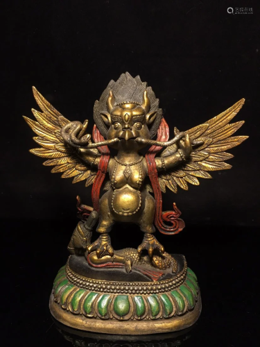 Vintage Gilt Gold Red Copper Garuda Statue