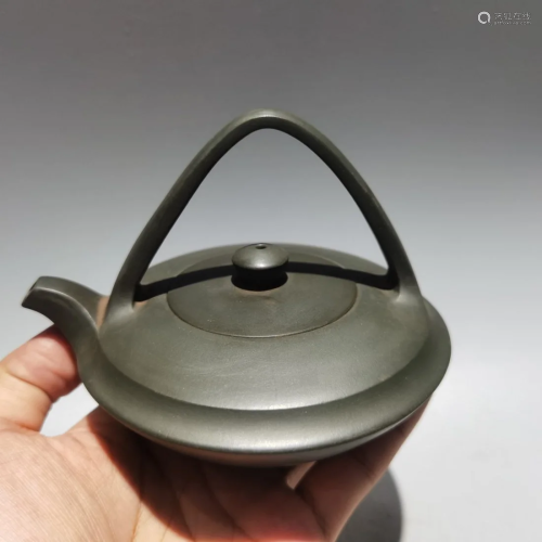 Chinese Yixing Zisha Clay Handle Teapot w Artist Signed