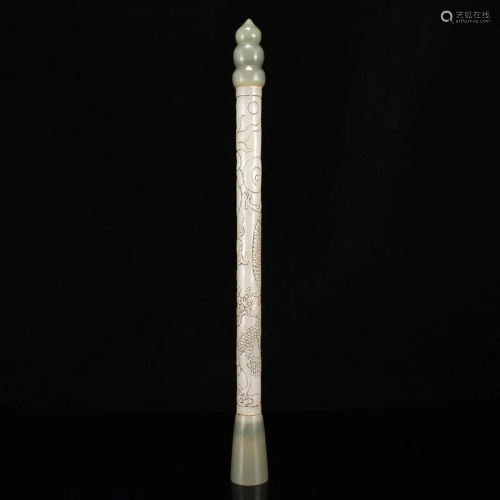 Chinese Hetian Jade Low Relief Lucky Dragon Brush Pen Pole