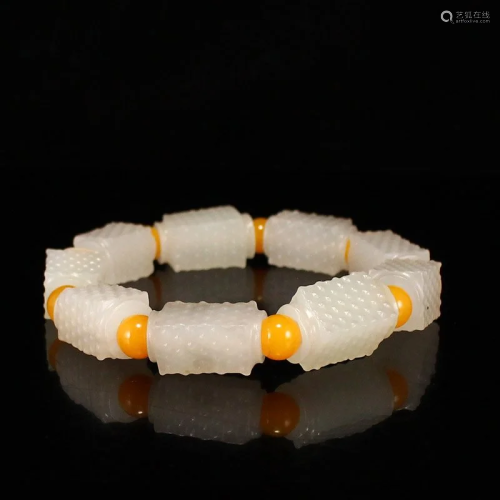 Chinese Natural Hetian Jade Square Beads Bracelet