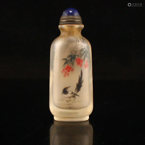 Peking Glass Inside Painting Snuff Bottle With Thumb Ring w ...
