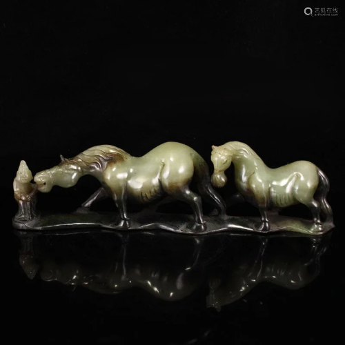 Chinese Qing Dy Hetian Jade Figure & Horse Statue