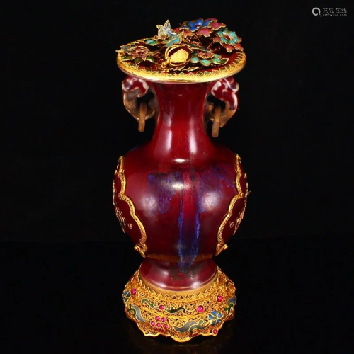 Chinese Gilt Gold Variable Glaze Porcelain Vase