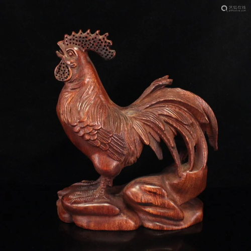 Vivid Chinese Boxwood Wood Rooster Statue