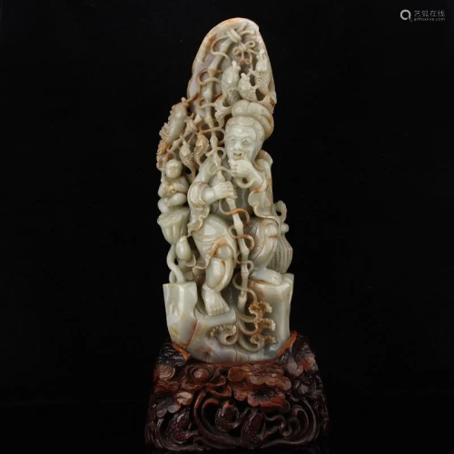 Superb 10Kg Chinese Qing Dy Hetian Jade Fisherman Statue
