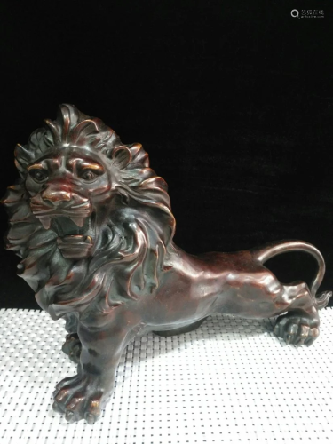 Vintage Chinese Red Copper Lucky Lion Statue