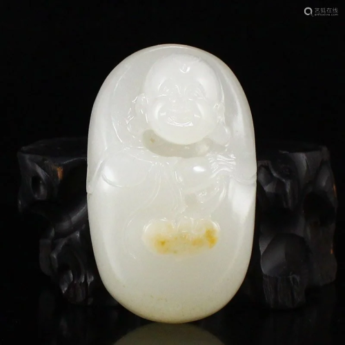 Chinese Hetian Jade Laughing Buddha Pendant