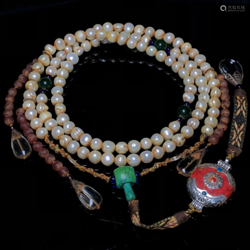 Qing Dynasty Pearl & Crystal Beads Court Officials Neckl...