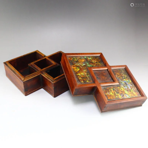 Vintage Chinese Zitan Wood Inlay Shell Box