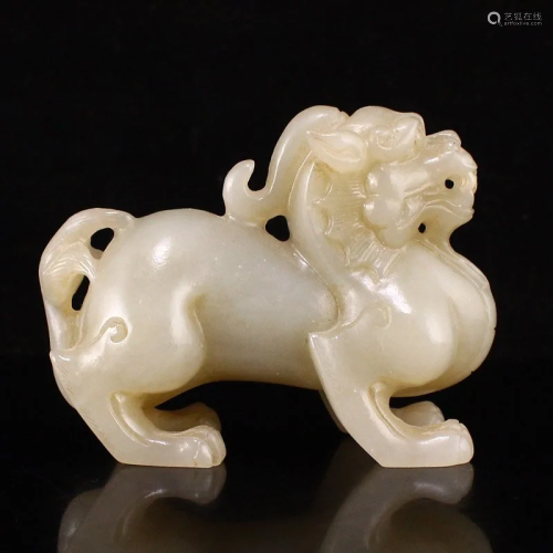 Vintage Chinese Hetian Jade Fortune Unicorn Statue