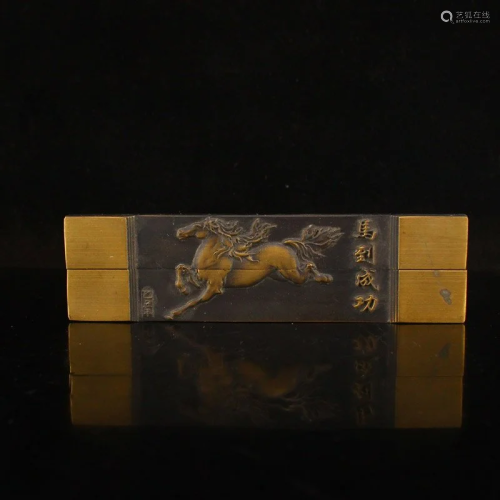 A Pair Vintage Chinese Brass Horse Paperweights