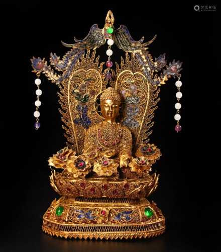Excellent Gold Wires Enamel Inlay Gems Siddhartha Buddha Sta...