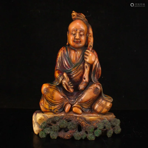 Chinese Qing Dy Tianhuang Stone Buddhism Arhat Statue & ...