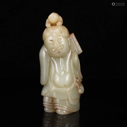 Vintage Chinese Hetian Jade Liuhai Taolism Deity & Toad ...