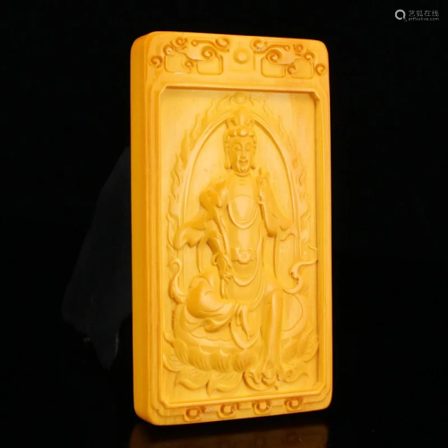 Vintage Bone Carved Kwan-yin Pendant