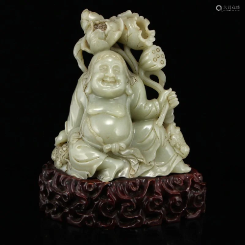 Superb Chinese Qing Dy Hetian Jade Liuhai Taolism Deity &...