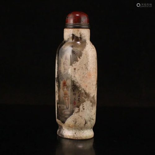 Chinese Qing Dynasty Crystal Inside Painting Monkey Snuff Bo...