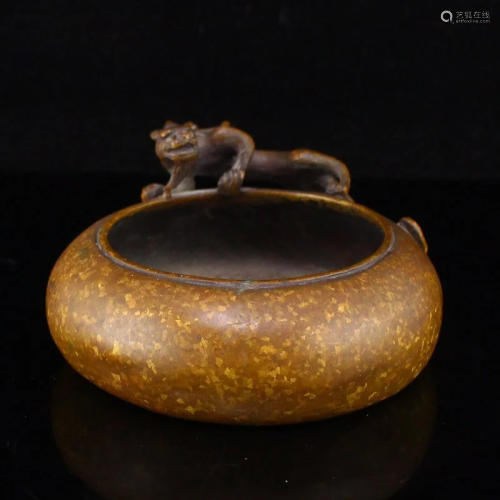Vintage Chinese Spot Copper Chi Dragon Brush Washer