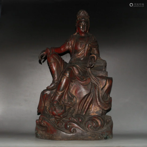 Vintage Chinese Red Copper Zizai Kwan-yin Statue