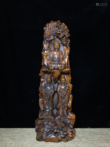 Vintage Chinese Boxwood Wood Statue - The Western Three Holy