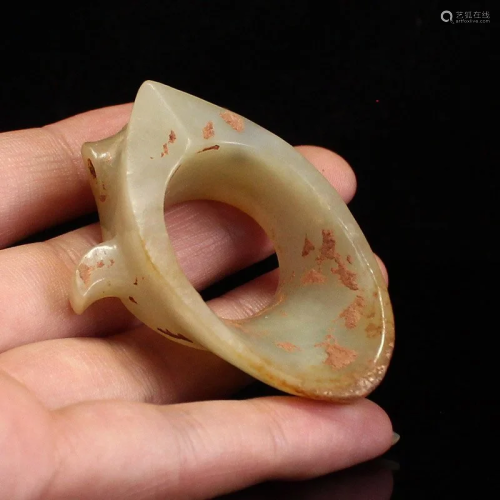 Vintage Chinese Hetian Jade Bowman Ring