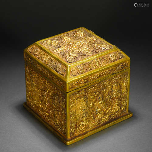 A Gilt Bronze Seal Box with Buddhist Teachings, Qing Dynasty