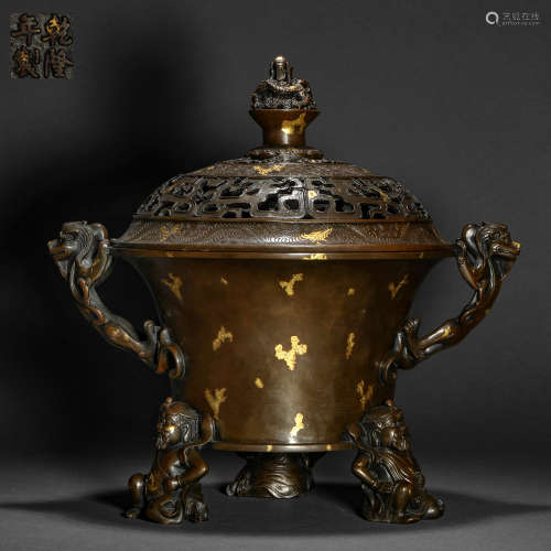 A Bronze Sprinkled Gold Dragon Button Hollow Character Stove...