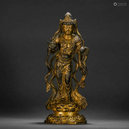 A Gilt Bronze Dali Buddha and Bodhisattva Statue, Ming Dynas...