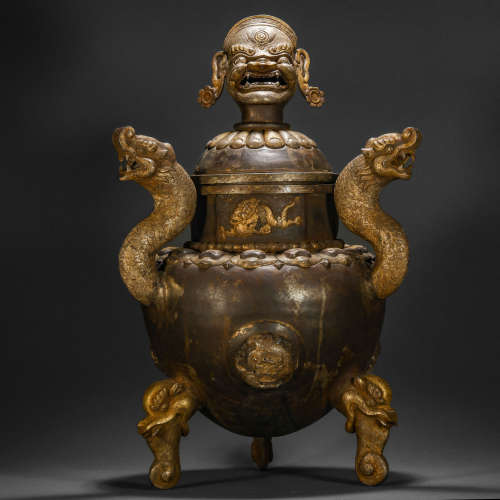 Qing Dynasty iron cut gold cut silver incense burner