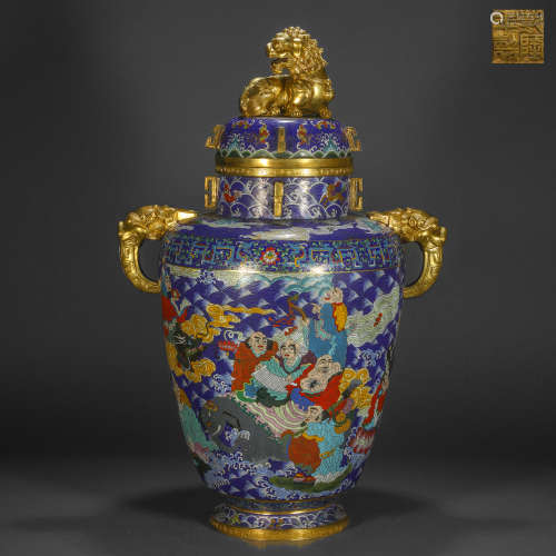 A Cloisonne Enamel Eighteen Arhat Lions, Qing Dynasty