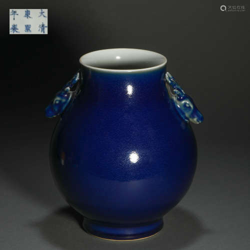 Qing Dynasty Kangxi Ji Blue Deer Ear Zun