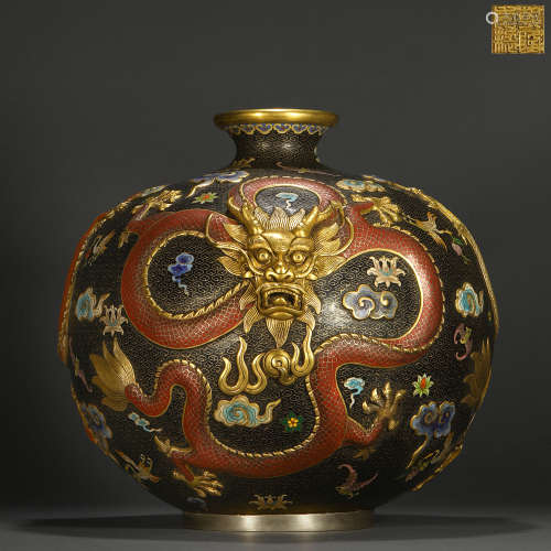 Qing dynasty cloisonné enamel dragon grunt jar
