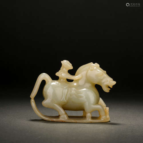 Tang Dynasty Hetian jade figures riding horses