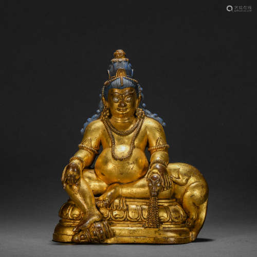 A gilt bronze statue of the king of treasures, Qing Dynasty