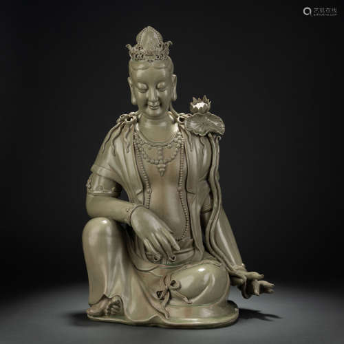A Sitting Bodhisattva Statue with Secret Color Porcelain Ins...
