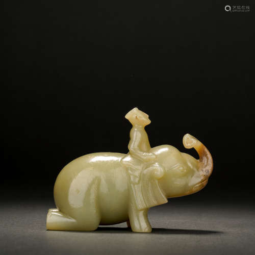 Tang Hetian jade figure riding an elephant