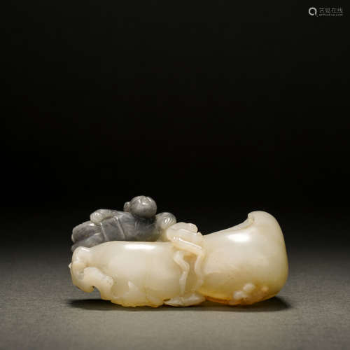 Qing Dynasty Hetian Jade Gourd Character Pen Wash