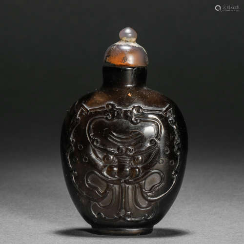 Qing Dynasty agate animal face pattern snuff bottle
