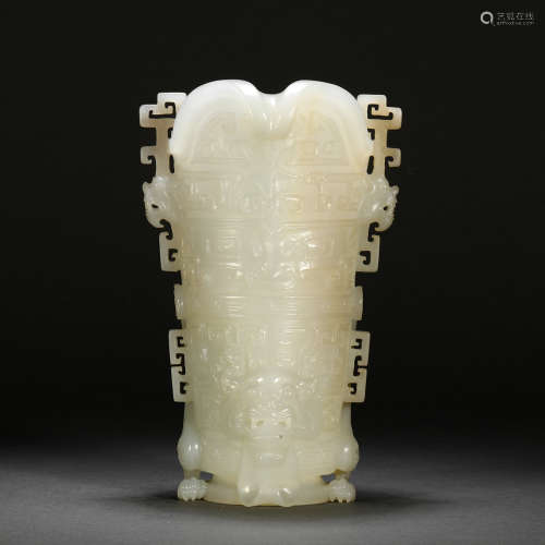 Qing Dynasty Hetian Jade and Animal Pattern Goblet