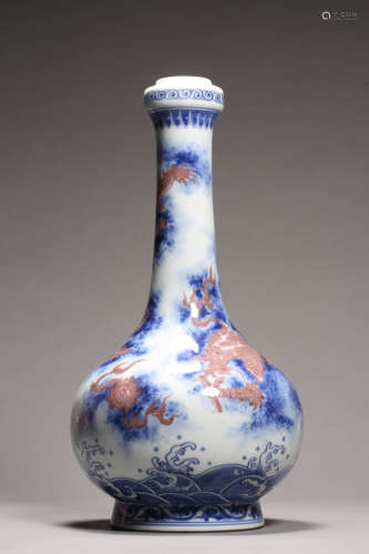 Underglazed-Blue and Copper-Red Glaze Dragon&Cloud Bottle Va...