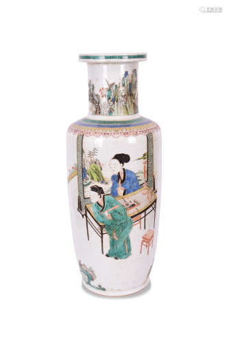 Wucai Glaze Figure Rouleau Vase
