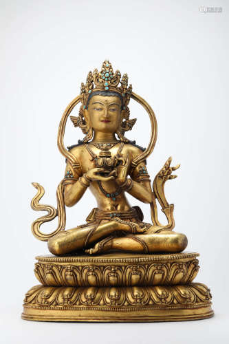 16 Century Gilt-Bronze Figure of Samantabhadra