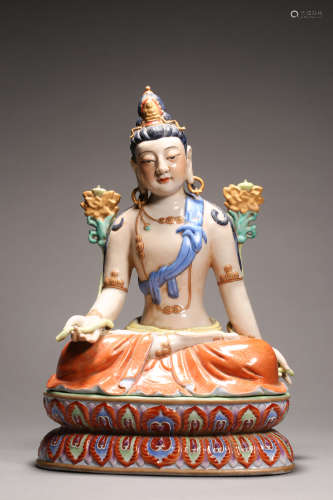 Famille Rose Figure of Avalokitesvara