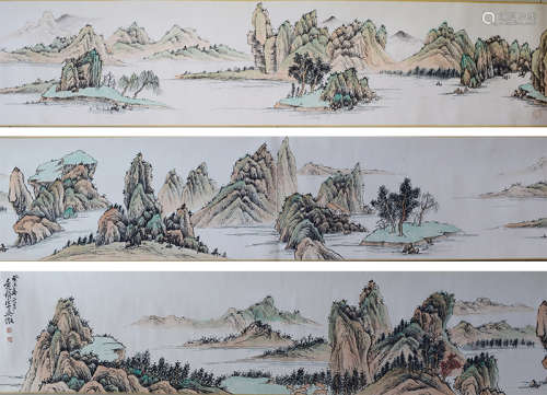Chinese Landscape Painting Hand Scroll, Wu Daiqiu Mark
