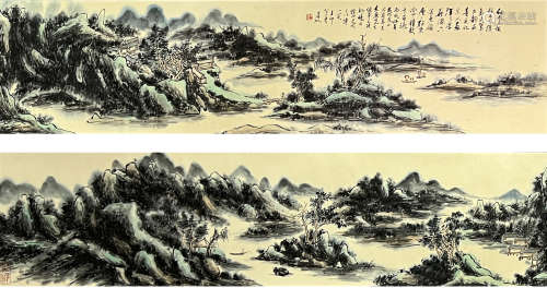 Chinese Landscape Painting Paper Hand Scroll, Huang Binhong ...