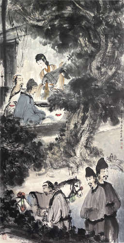 Chinese Figure and Landscape Painting Paper Scroll, Fu Baosh...